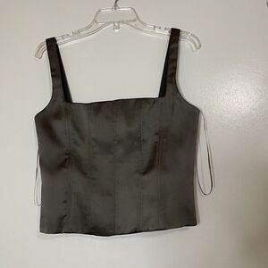 NEW! Zara grey satin square neck bustier cropped sleeveless top size US Medium